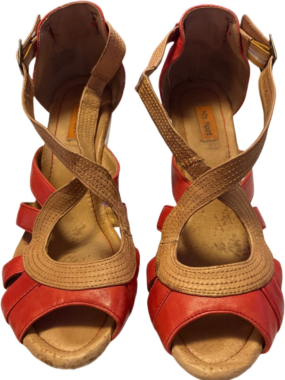 Miz Mooz Women’s Red and Tan Crisscross Open-Toe Sandals Size 12 US/ 42 EUR